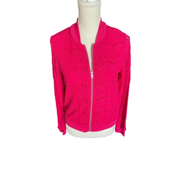 Harlowe & Graham Womens Crochet Full Zip Jacket Long Sleeve Size S Pink - Picture 1 of 9